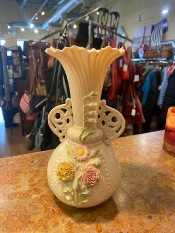 White Detailed Floral Porcelain Belleek Vase