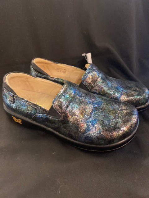 Alegria Blue & Silver Embossed Clogs Size 40