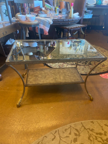 Walter E. Smithe Brown Bronze Metal and Glass Table