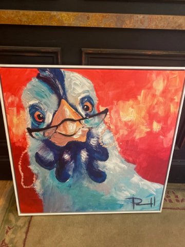 Rooster in Glasses Framed Canvas Art