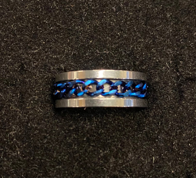 Spinner Ring - Silver with Blue Rope Size 9