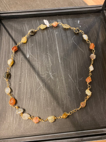 Orange Stone & Gold Wire Necklace