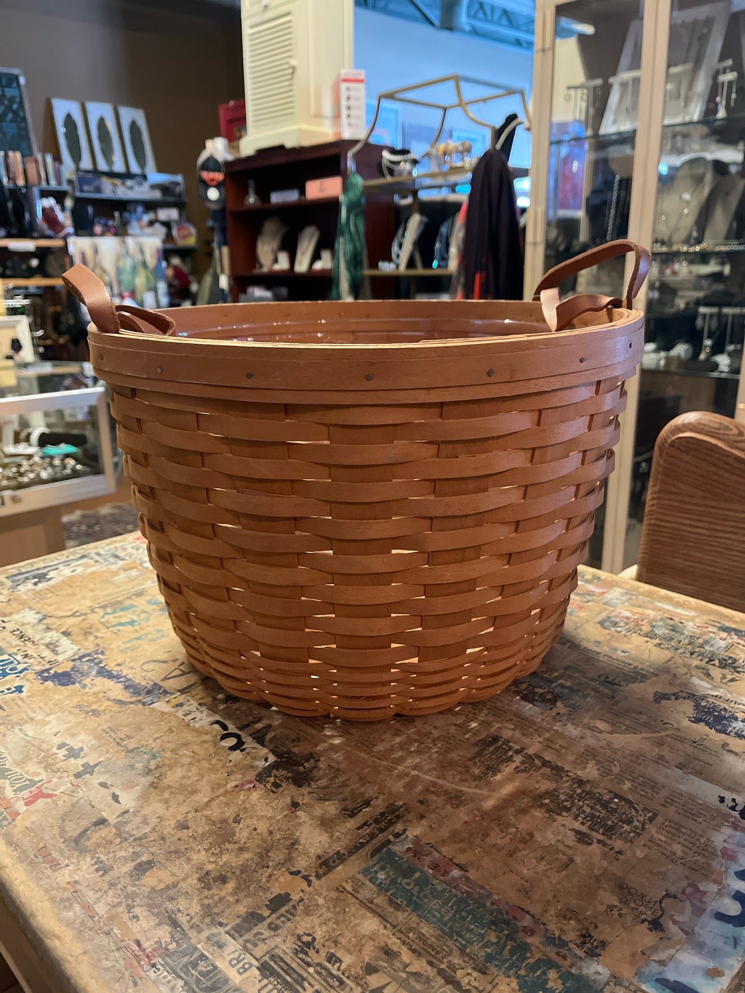 Longaberger Round Double Leather Handle Basket