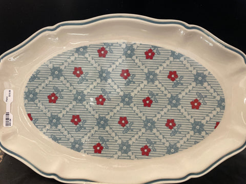Lou Siebert Oval Platter with Blue and Red Flowers