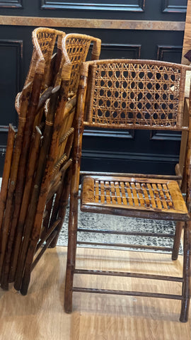 Vintage MCM rattan & bamboo set of three folding chairs