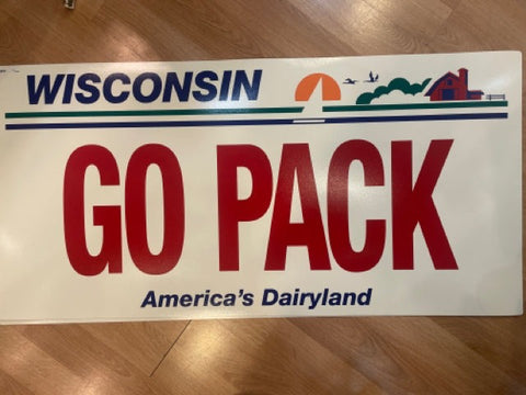 "Go Pack" Wisconsin license plate style plastic extra large sign (48" x 23.5")