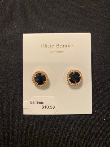 Alicia Bonnie Gold Circle Post Earrings w/ Black Stone