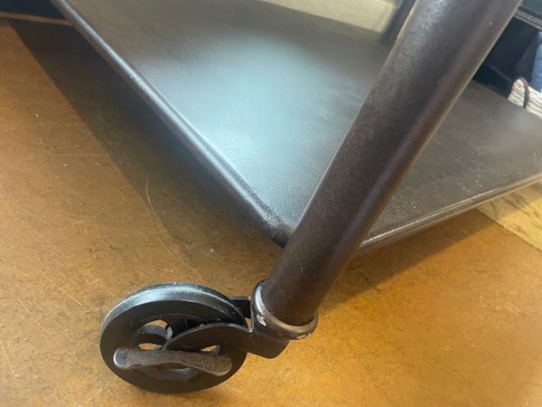 Industrial Style Metal & Glass Coffee Table w/ Wheels