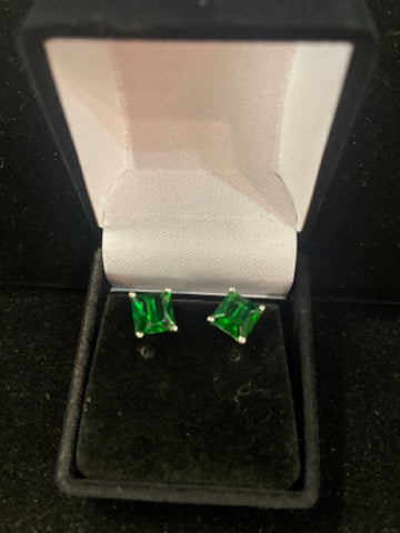Square Cut Earrings with Green Stone