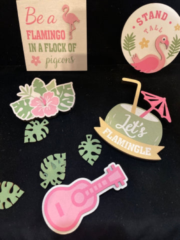 Wooden Tier Decorations - Flamingo Themed