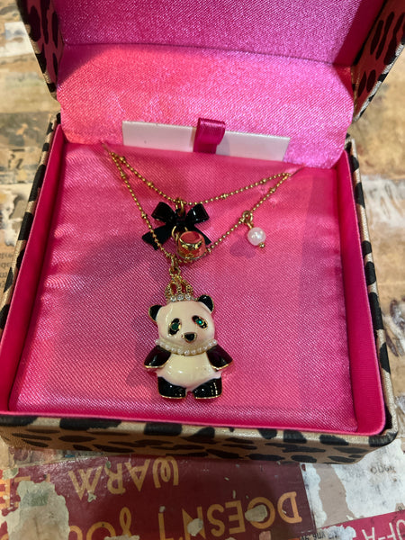 Betsey Johnson Panda & Bow Double Necklace